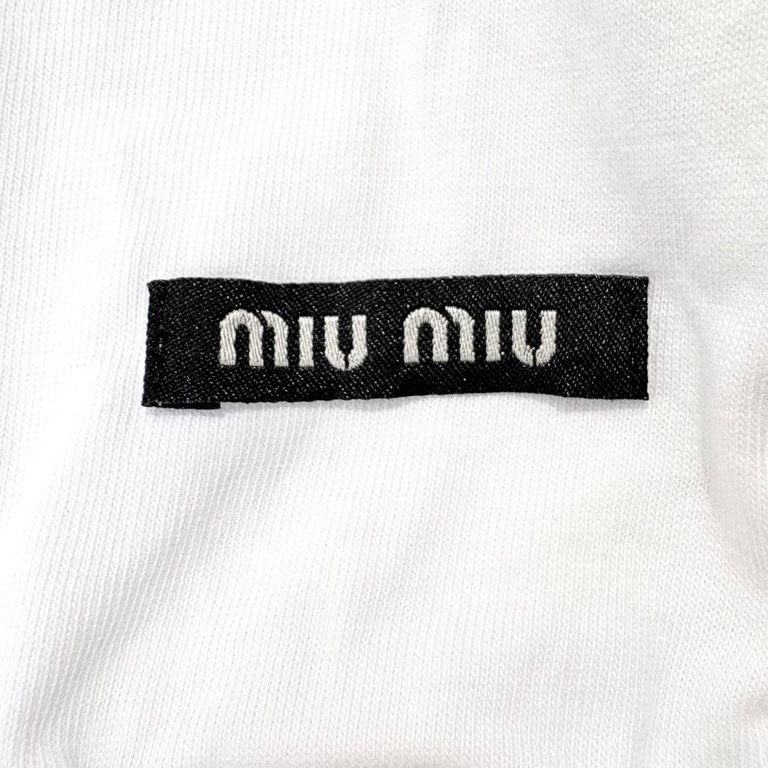 【極美品】MIU MIU Tシャツ クロップド フリル ロゴ ホワイト XS