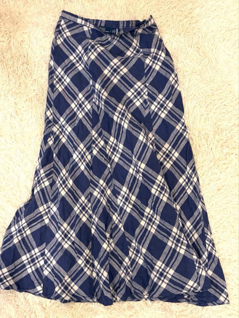 Polo Ralph Lauren リネン　チェック ロングスカート フレア