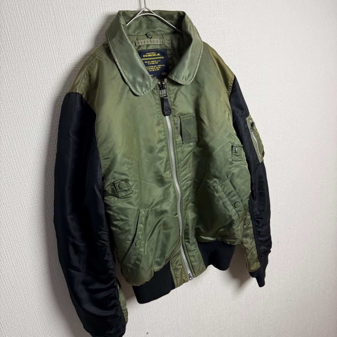 762 ALPHA B-15スリムフィット襟付きフライトJK ツートンカーキ黒