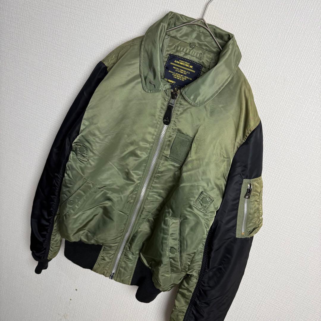 762 ALPHA B-15スリムフィット襟付きフライトJK ツートンカーキ黒