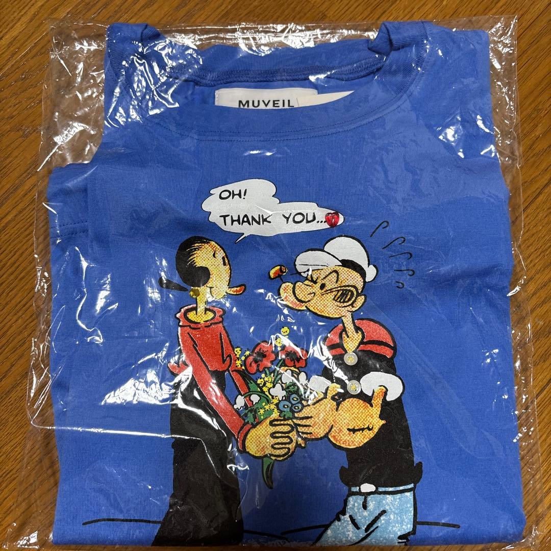 値下げ 新品未使用MUVEIL ミュベール　ポパイプリントTシャツ　ブルー