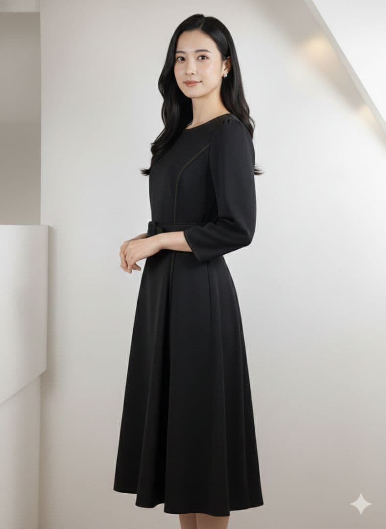 美品 M's gracy フット&フレアーリボンワンピース