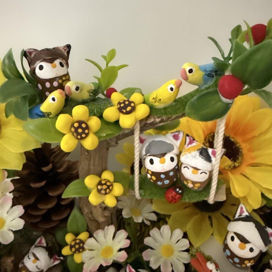 どんぐりアート♡猫帽子ひまわりBIGオブジェ♡