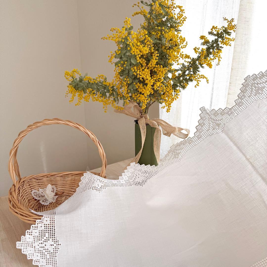 ドロンワーク刺繍 リネンテーブルクロス　ヴィンテージ