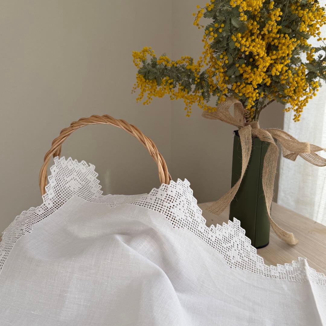 ドロンワーク刺繍 リネンテーブルクロス　ヴィンテージ