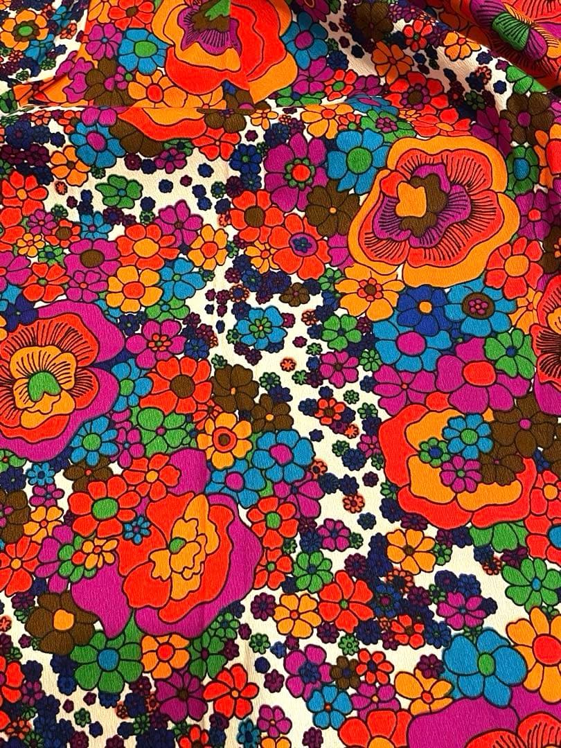 vintage★70s サイケデリックフラワー柄マキシスカートUSAヒッピー花柄