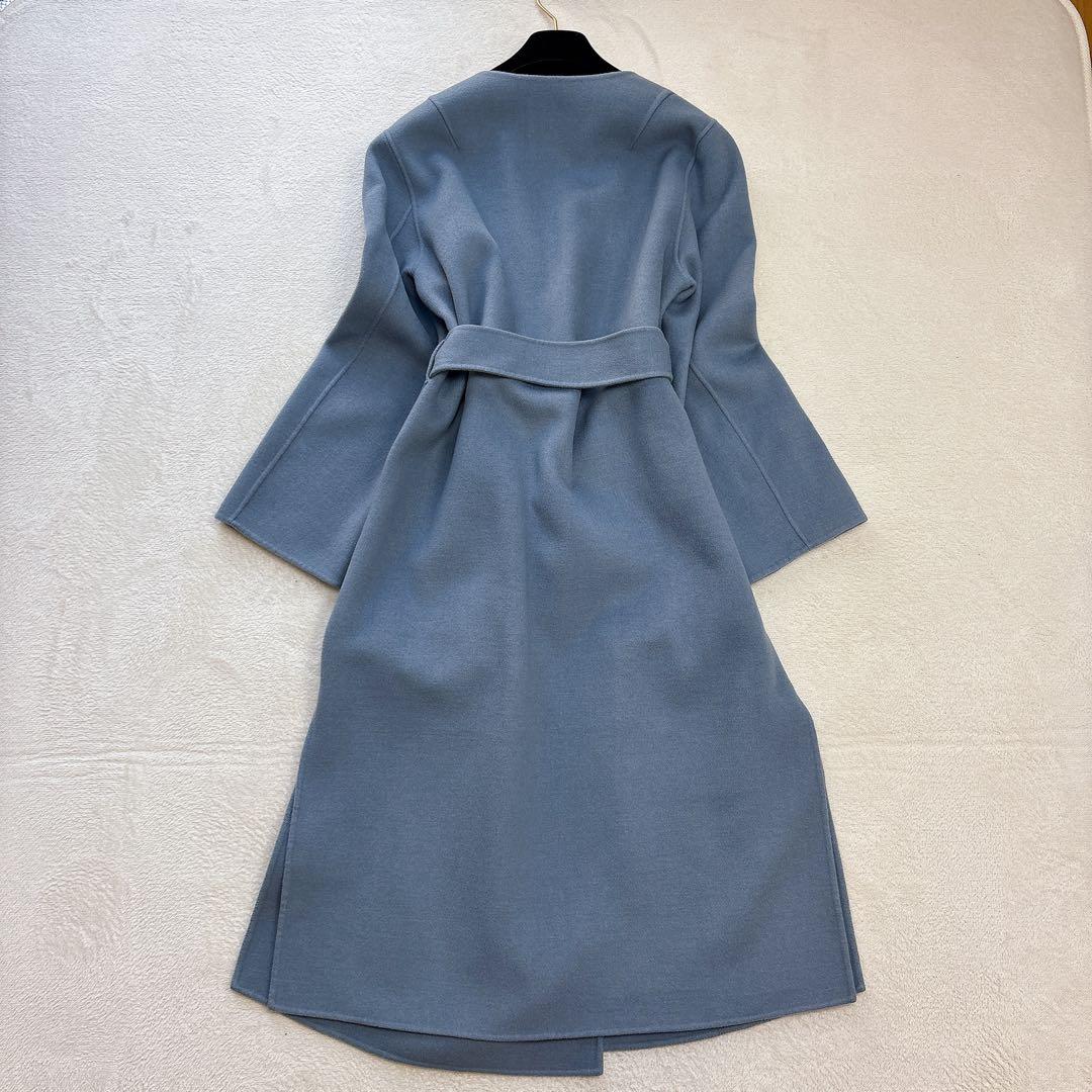 【美品✨️クリーニング済み】ノーブル リバーノーカラーコート ブルー 36