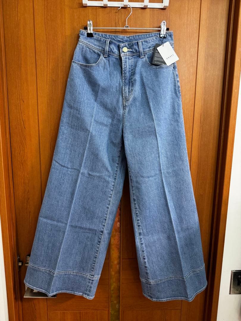 ANAYI ストレッチデニムワイドパンツ ブルー38 新品未使用品