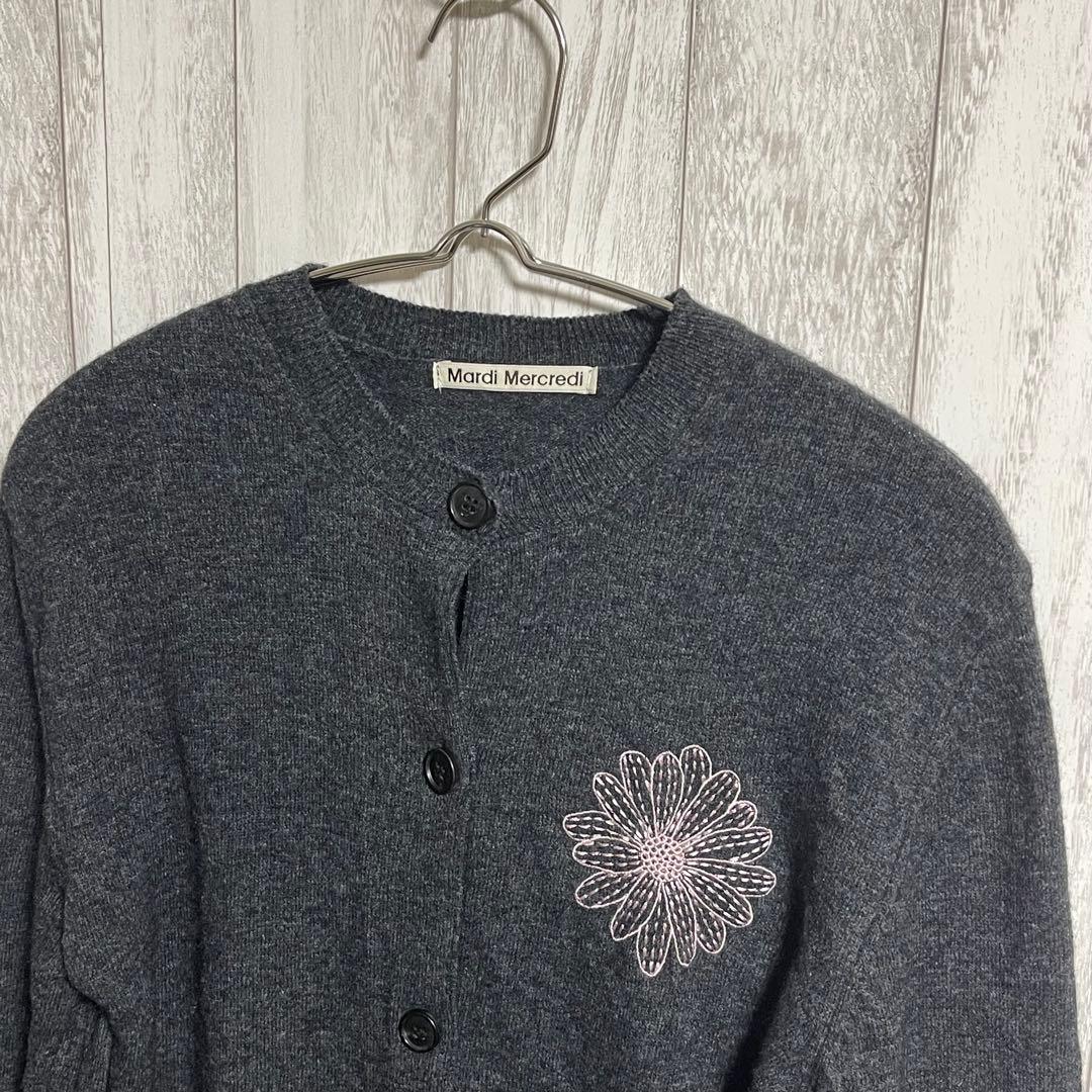 y@-chan.mardi mercredi 刺繍カーディガン グレー