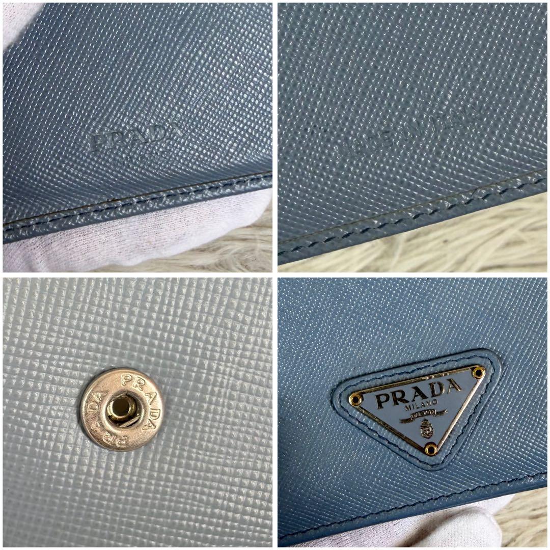 極美品/希少スカイブルー✨PRADA プラダ サフィアーノ 折り財布 三角ロゴ