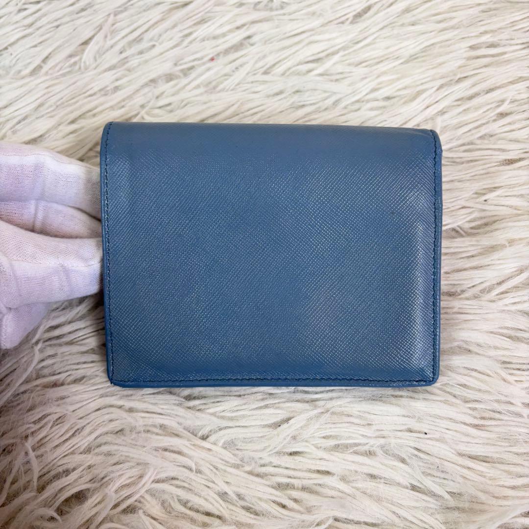 極美品/希少スカイブルー✨PRADA プラダ サフィアーノ 折り財布 三角ロゴ