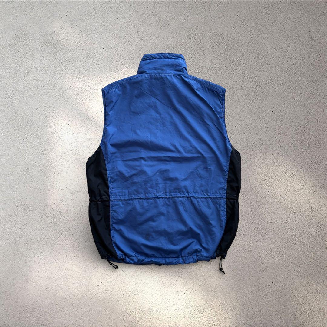 90’s Columbia ナイロンベスト青L白タグ中綿入りバイカラー