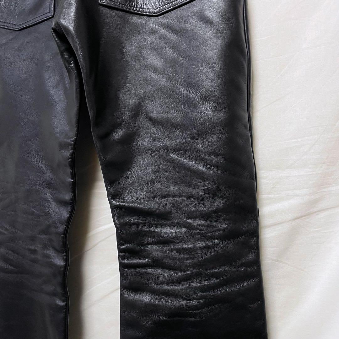 美品 vanson レザーパンツ W36 USA製 ブラック 本革 牛革