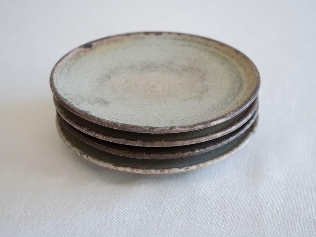 陶芸作家　河合美月さん小皿　グレーφ145mm 14cm　4枚セット　美品