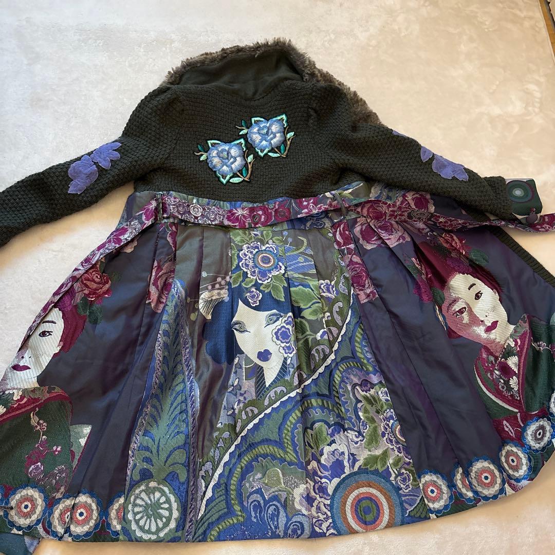 お値下げしました【Desigual】花柄ロングコート ウエストリボン付き