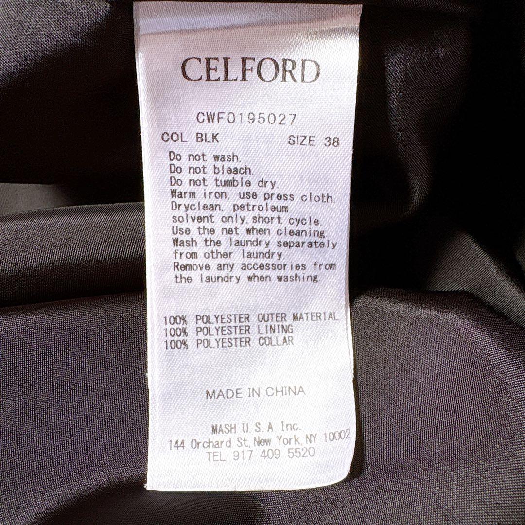 CELFORD レース衿タックタイトワンピース　膝下丈　ブラック　セレモニー