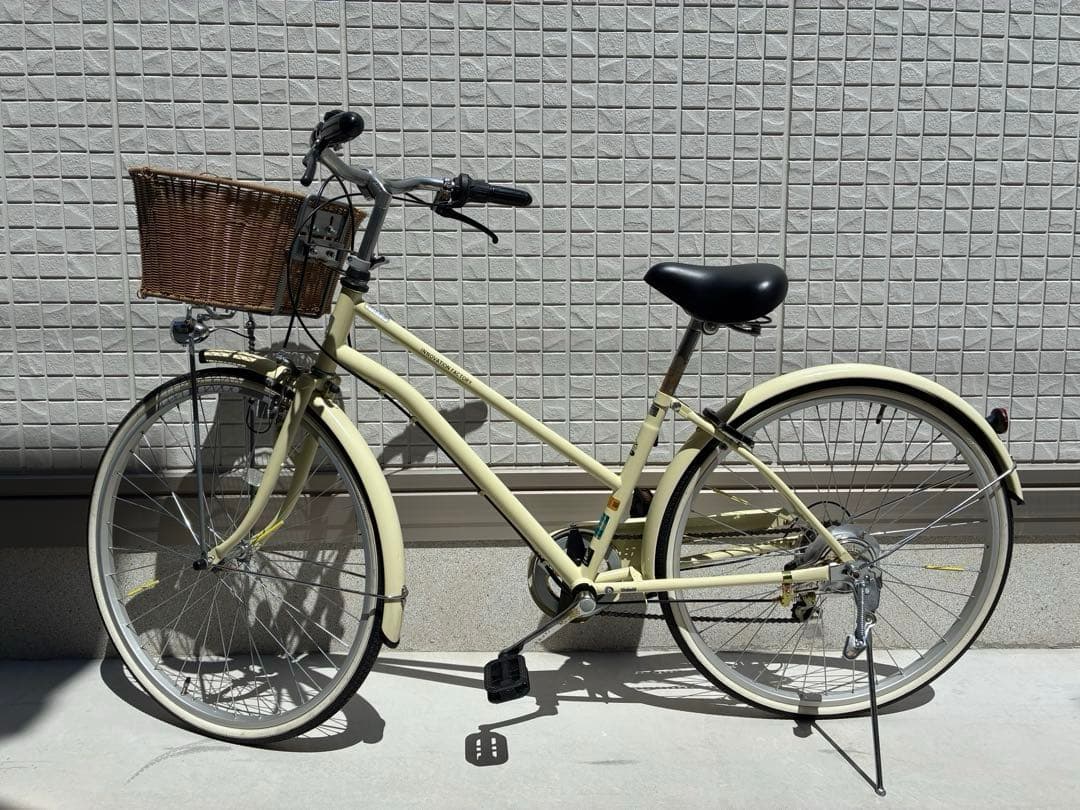 シティサイクル アイボリー シマノ製6段変速 バスケット付き asahi あさひ