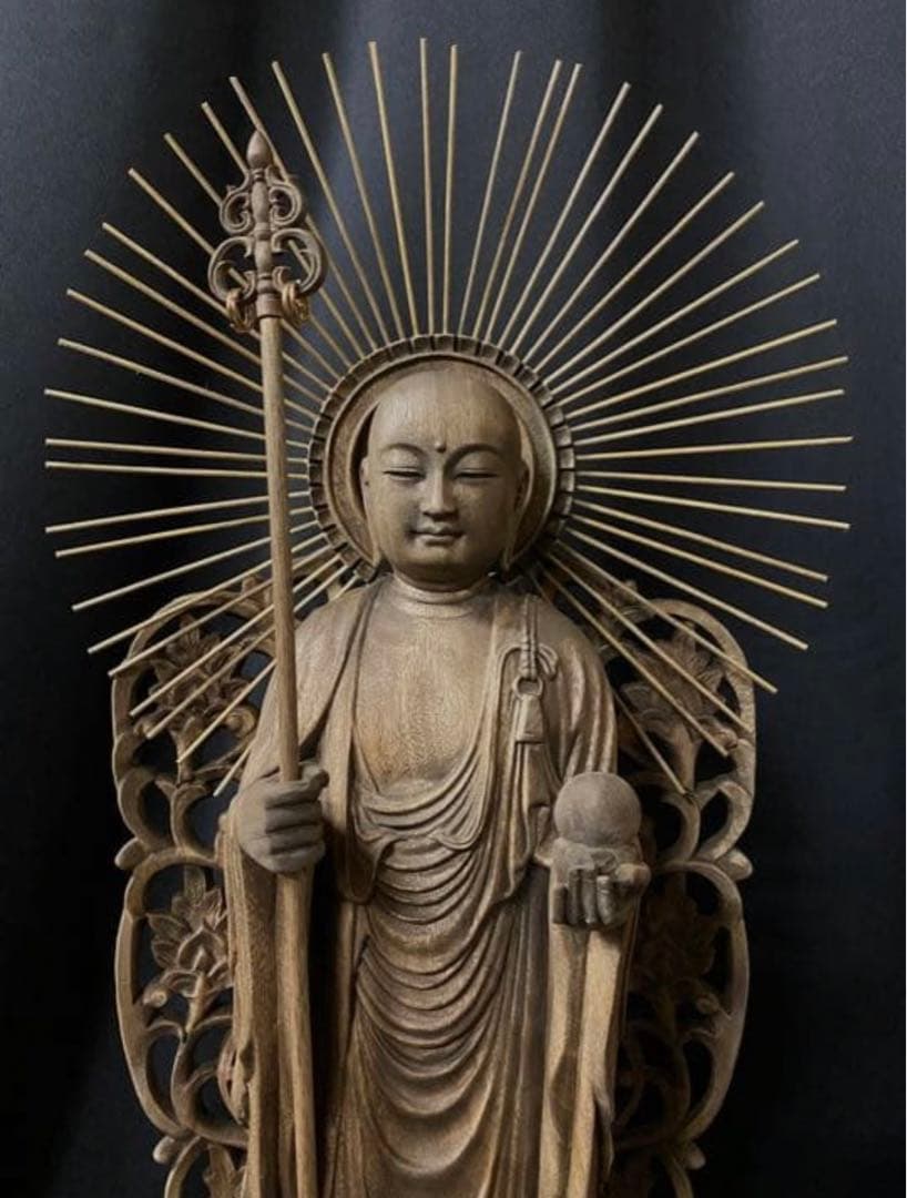 大型高66cm 井波彫刻 仏教工芸品　時代彫刻　香樟材　木彫仏教　地蔵菩薩立像