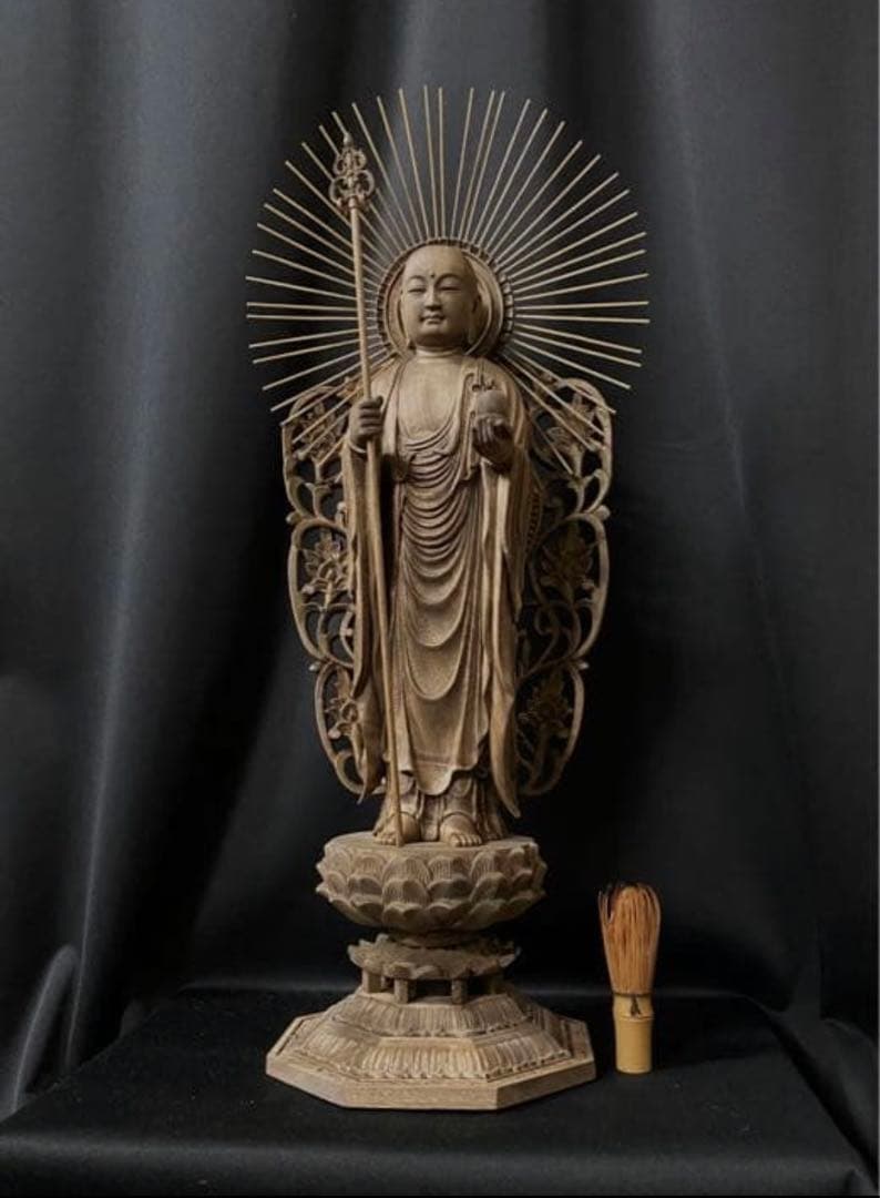 大型高66cm 井波彫刻 仏教工芸品　時代彫刻　香樟材　木彫仏教　地蔵菩薩立像