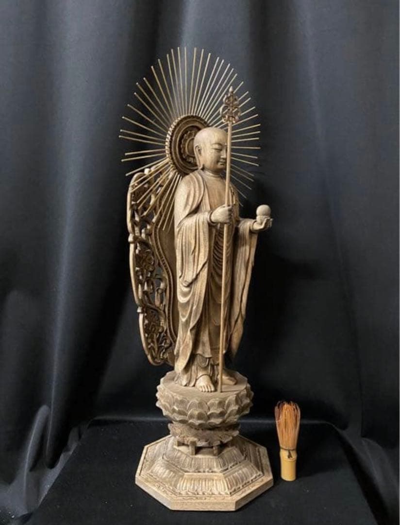 大型高66cm 井波彫刻 仏教工芸品　時代彫刻　香樟材　木彫仏教　地蔵菩薩立像