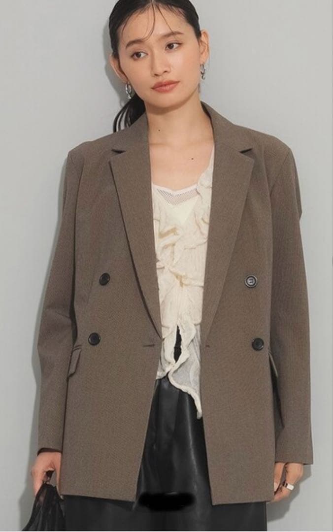 Ray beams シャークスキン 4ボタン ブラウン ダブルジャケット　M-L