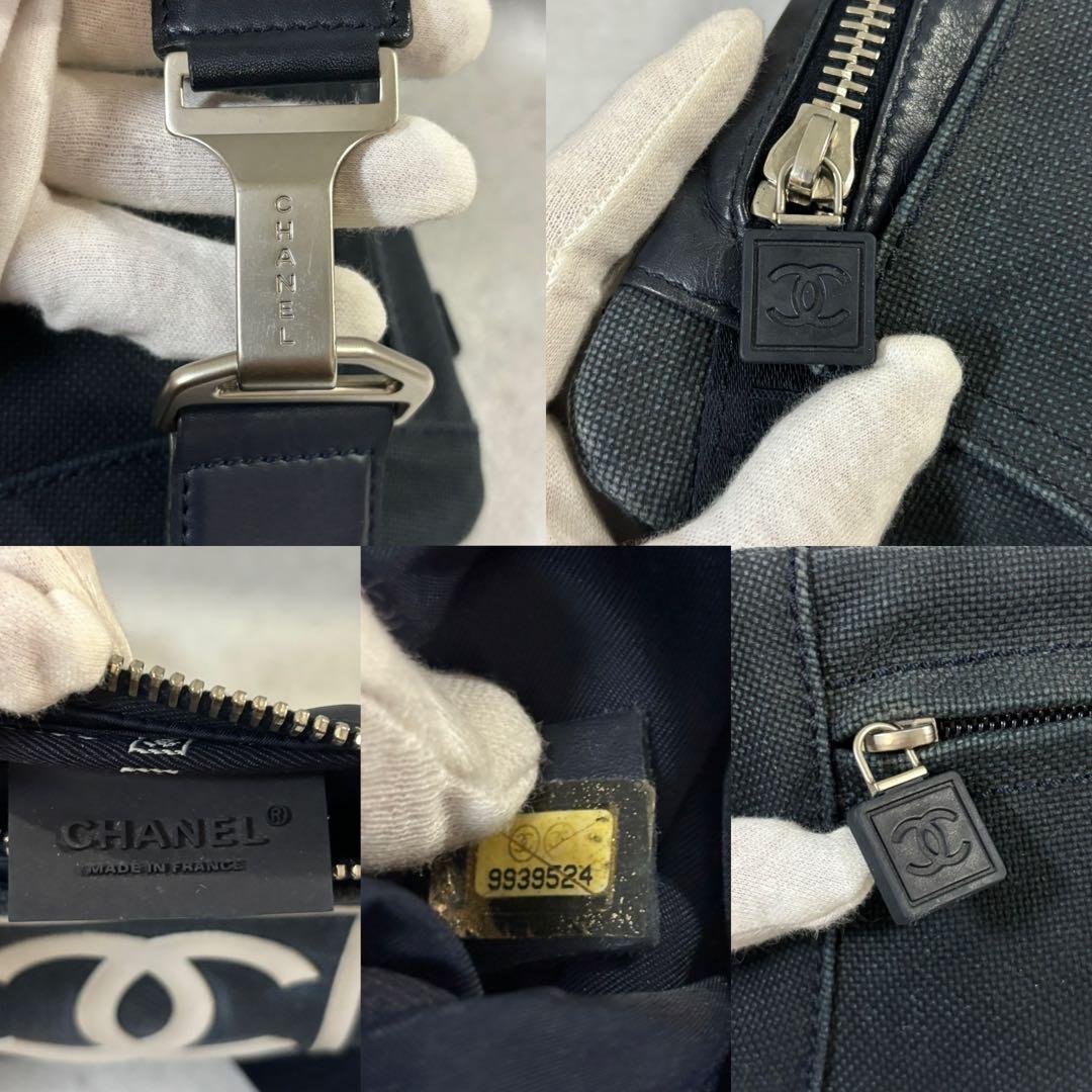 ［美品］シャネル　スポーツライン　ウエストポーチ　デカココ　ネイビー　キャンバス