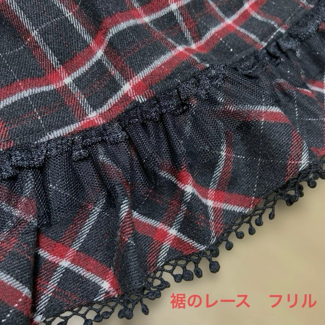 TRALALA リズリサ 赤黒チェック フリルキャミワンピース レース