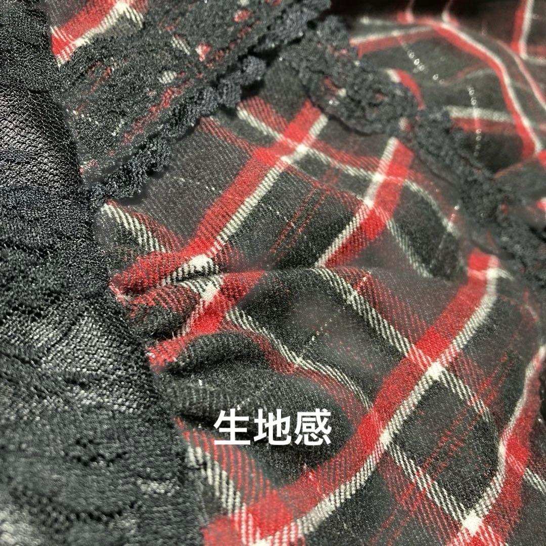 TRALALA リズリサ 赤黒チェック フリルキャミワンピース レース