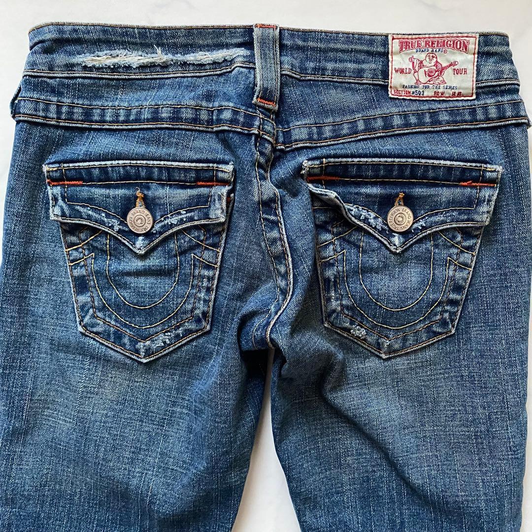 TRUE RELIGION USA製　26　ダメージデニムパンツ