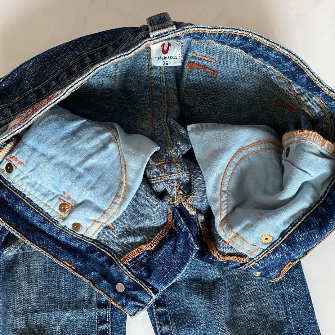 TRUE RELIGION USA製　26　ダメージデニムパンツ
