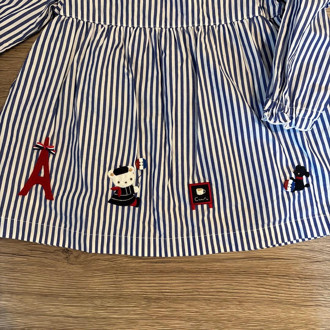 familiar エッフェル塔刺繍のストライプワンピース