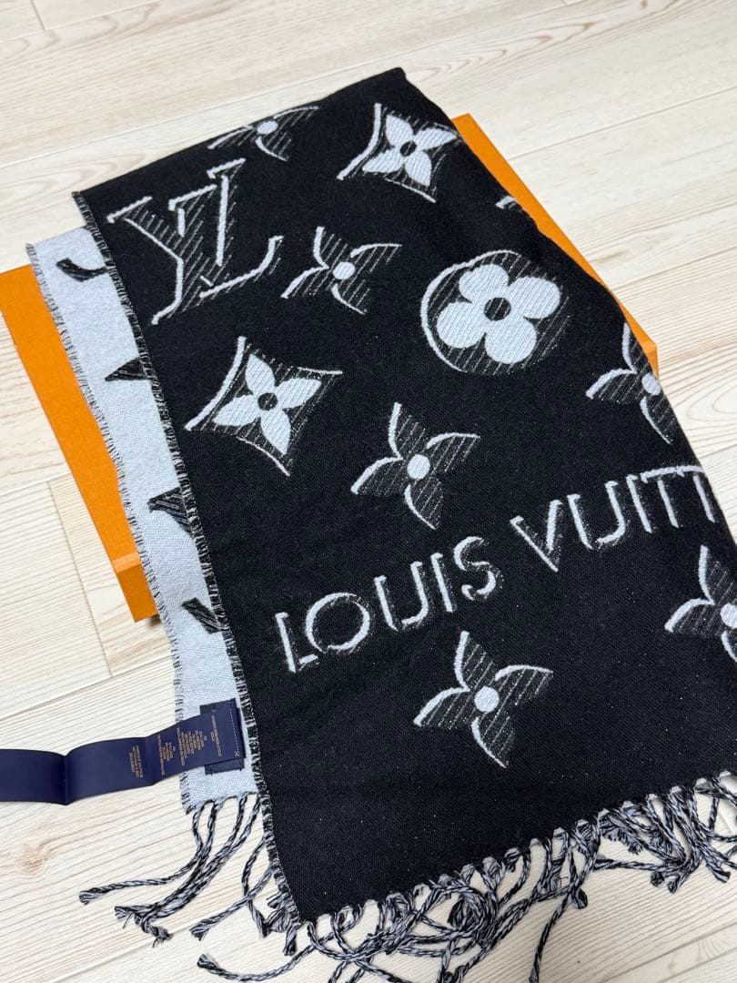 LOUIS VUITTON ロゴ入りマフラー ブラック/グレー