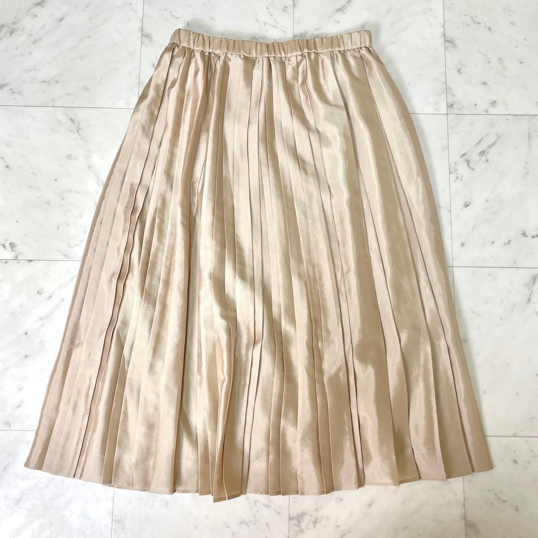 【美品】23区 洗えるシアーコンビ プリーツ スカート 大きい 46 ゴールド
