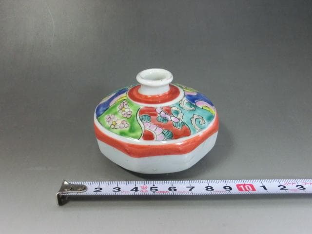 壷■赤絵油壷 花瓶 花器 一輪挿し 八角形 水滴 花唐草 捻子 時代物 骨董品■