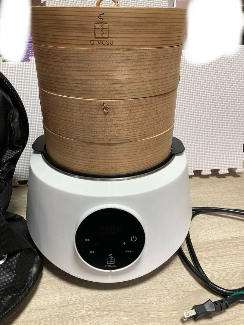 OMUS 電気蒸し器　カバー取説付き　ホワイト