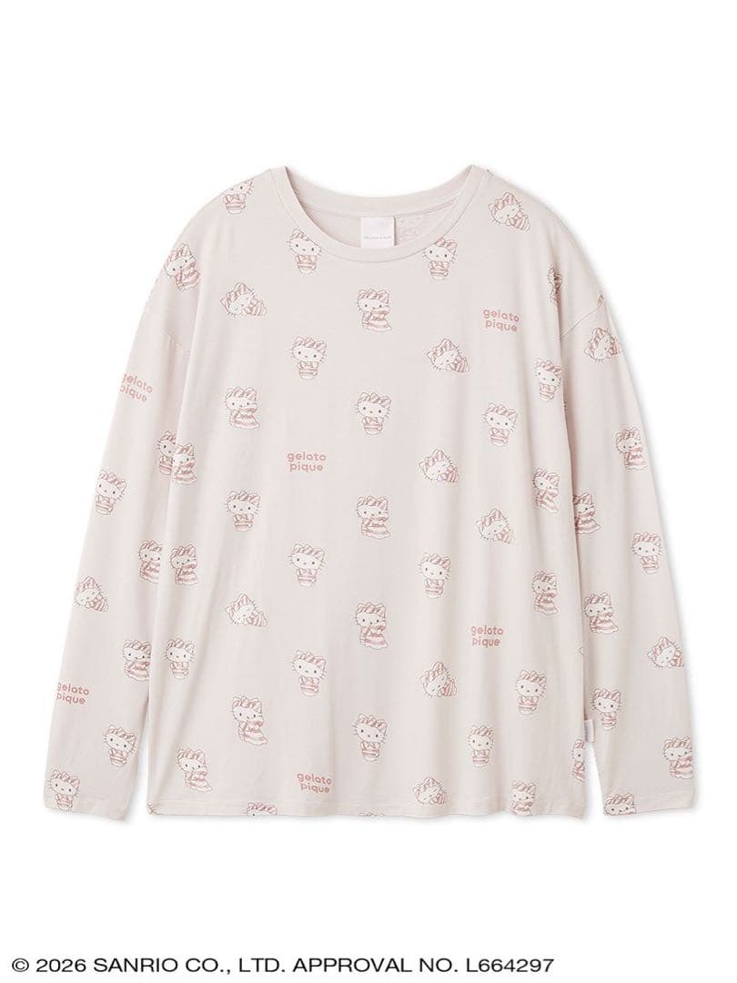 ジェラートピケ 総柄ロングTシャツ ロングパンツ 上下セット キティ サンリオ
