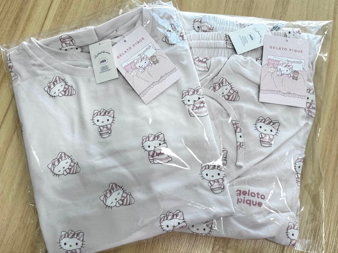 ジェラートピケ 総柄ロングTシャツ ロングパンツ 上下セット キティ サンリオ