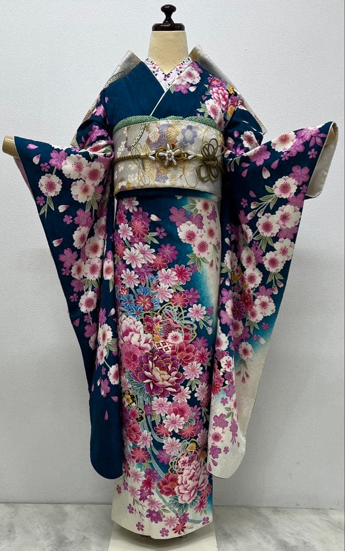 振り袖　フルセット　別誂長襦袢　金彩加工　刺繍入り　白　青　成人式　865