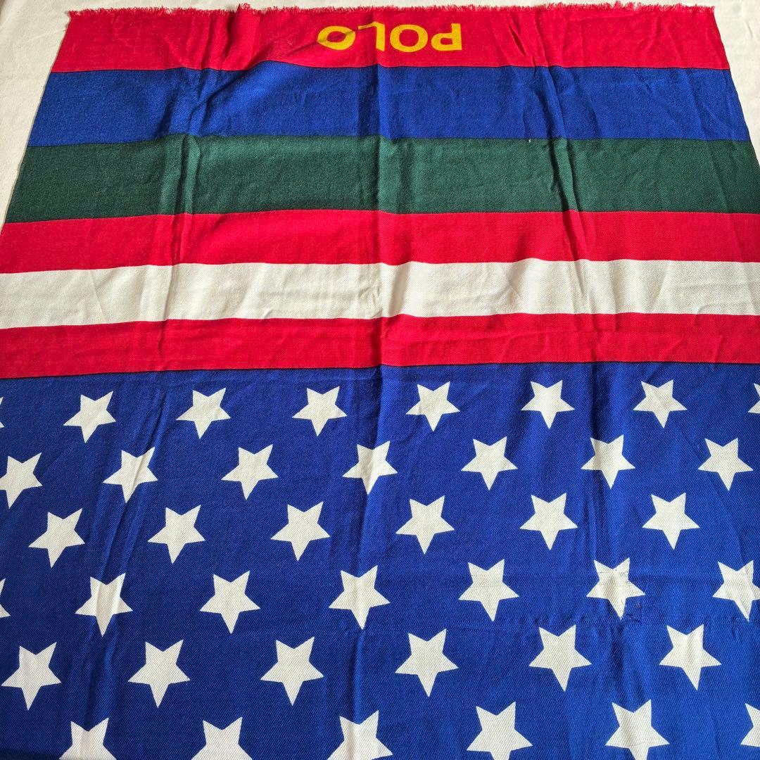 2-4.POLO ラルフローレン　SKI USA ウールショール　星条旗