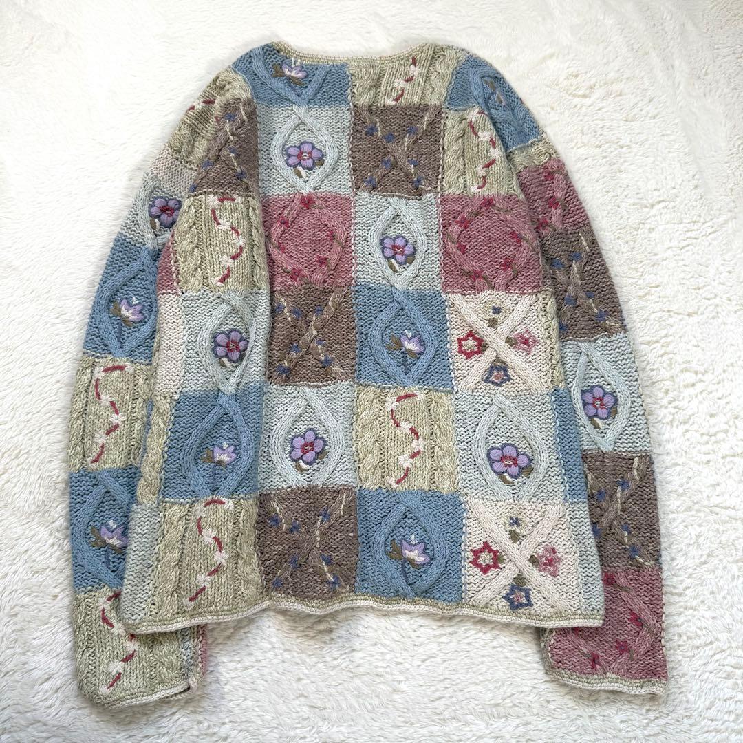 【美品】ローラアシュレイ パッチワーク花柄ニットカーディガン パステル S