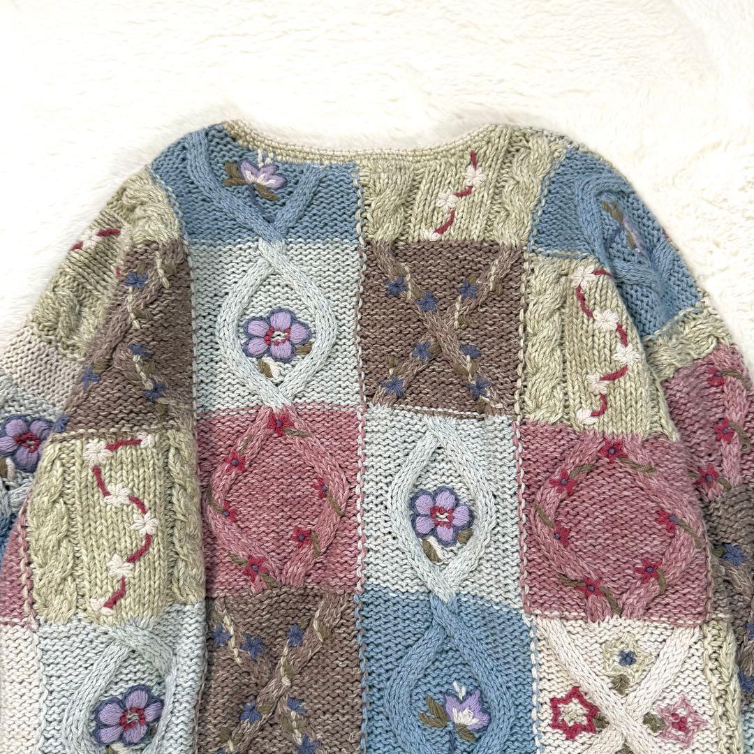 【美品】ローラアシュレイ パッチワーク花柄ニットカーディガン パステル S