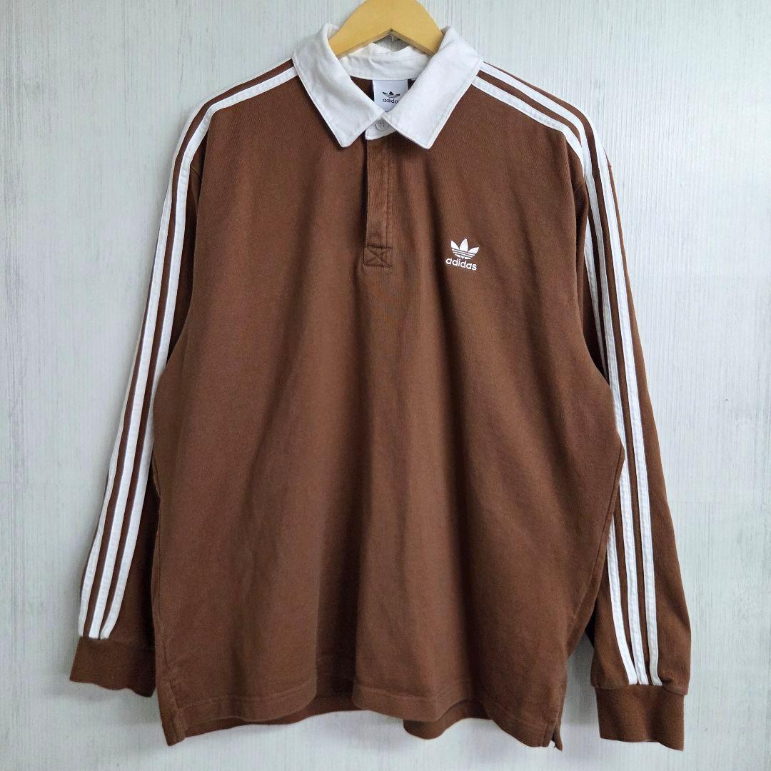 ビッグサイズ　アディダスオリジナルス　長袖Tシャツ　3XL　ブラウン　刺繍ロゴ