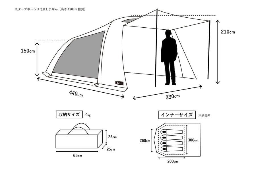 【最終値下げ】テンビ シェルター／専用ルーフセット（グレー）