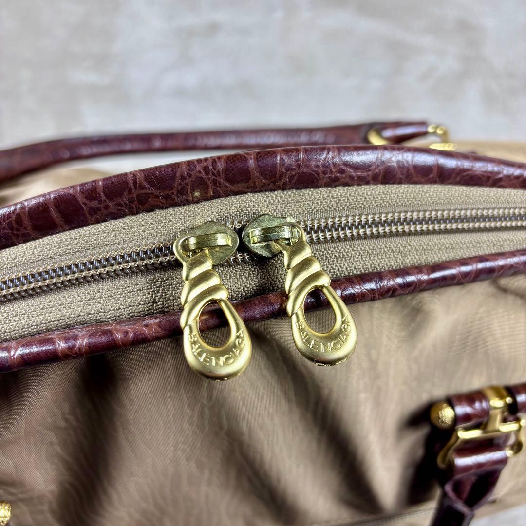 バレンシアガ　ボストンバッグ　ナイロン×クロコ型押しレザー　BALENCIAGA