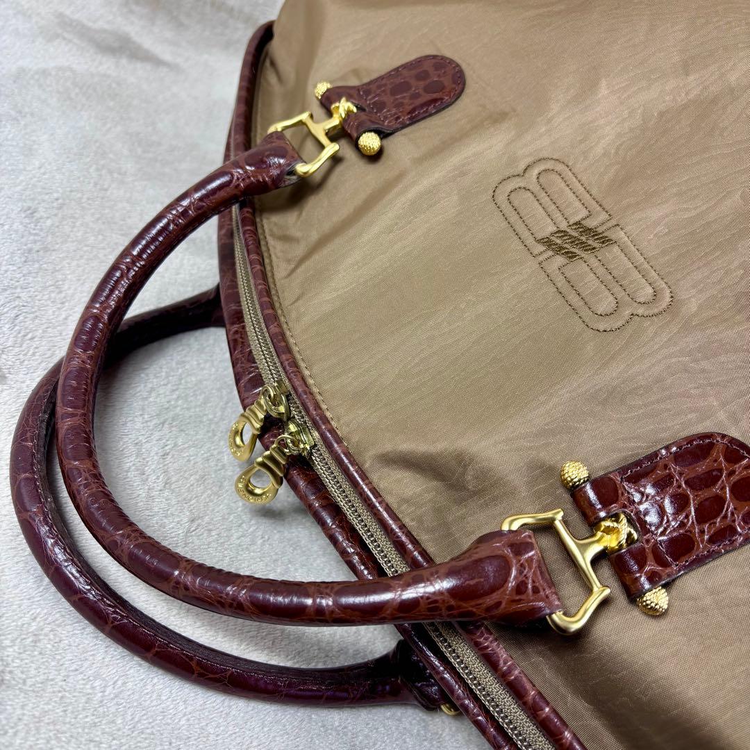 バレンシアガ　ボストンバッグ　ナイロン×クロコ型押しレザー　BALENCIAGA