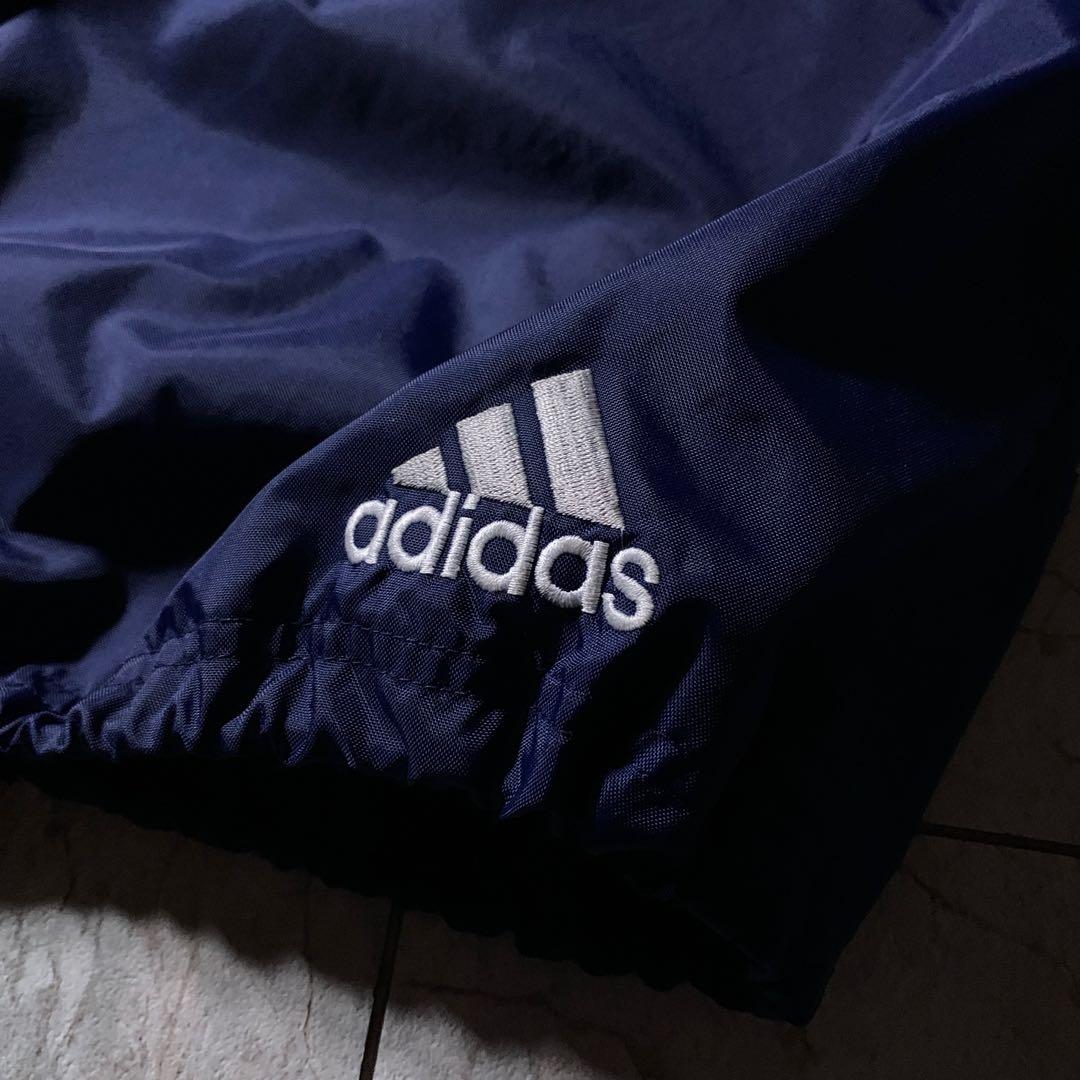 90s adidas ナイロン アノラックパーカー ネイビー 刺繍 ドローコード