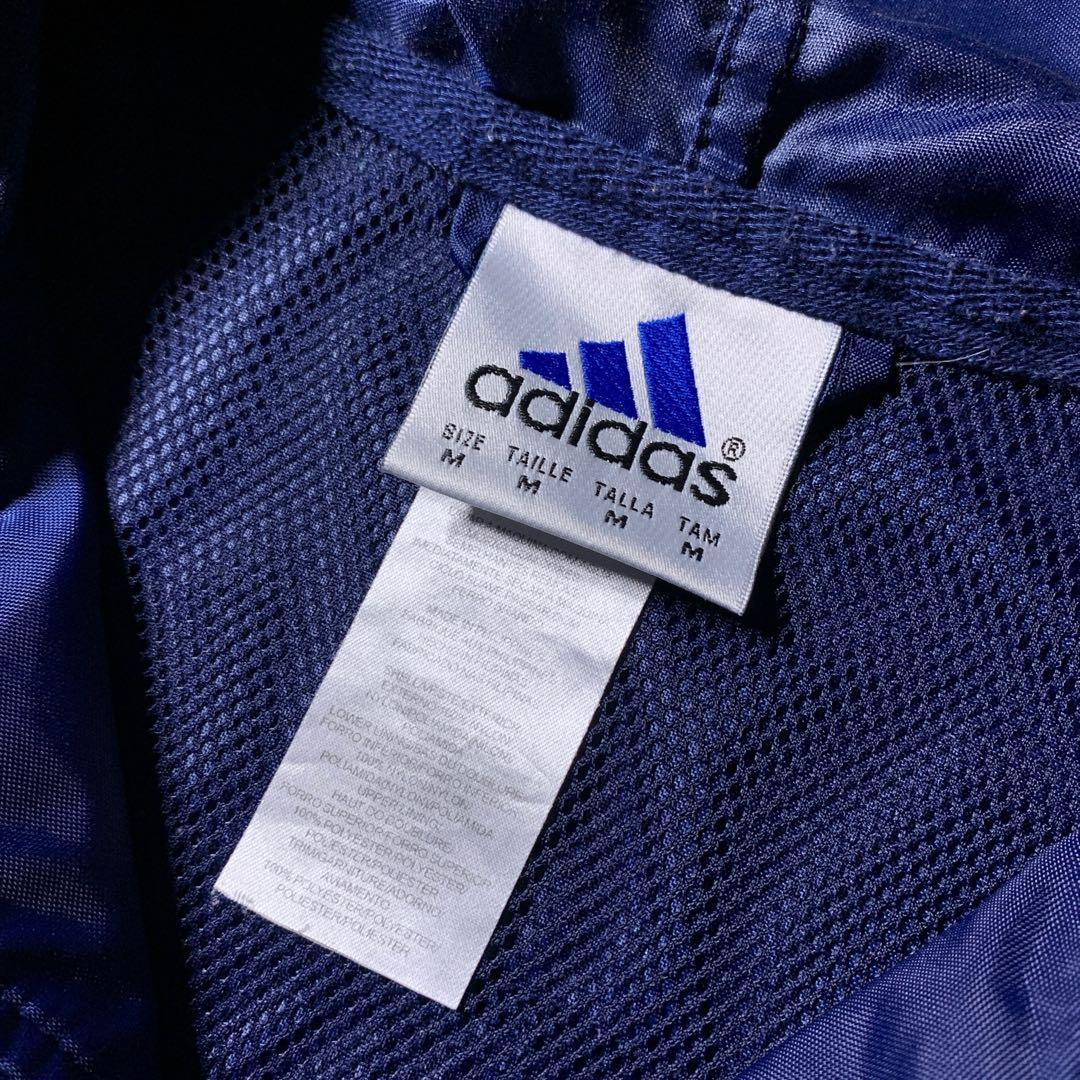 90s adidas ナイロン アノラックパーカー ネイビー 刺繍 ドローコード