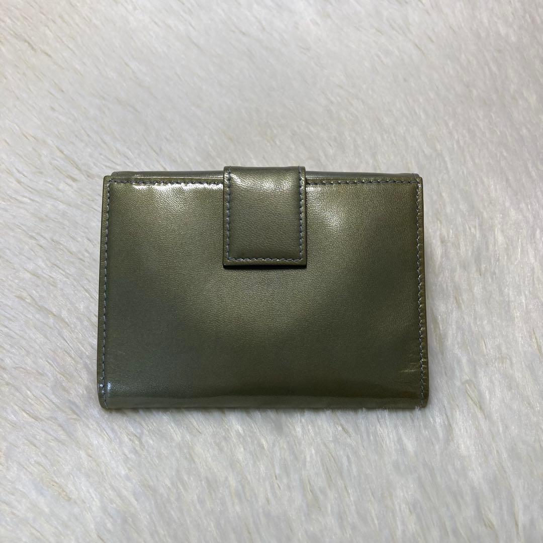 希少デザイン美品 PRADA プラダ　二つ折り　財布　バイカラ　青　緑　エナメル