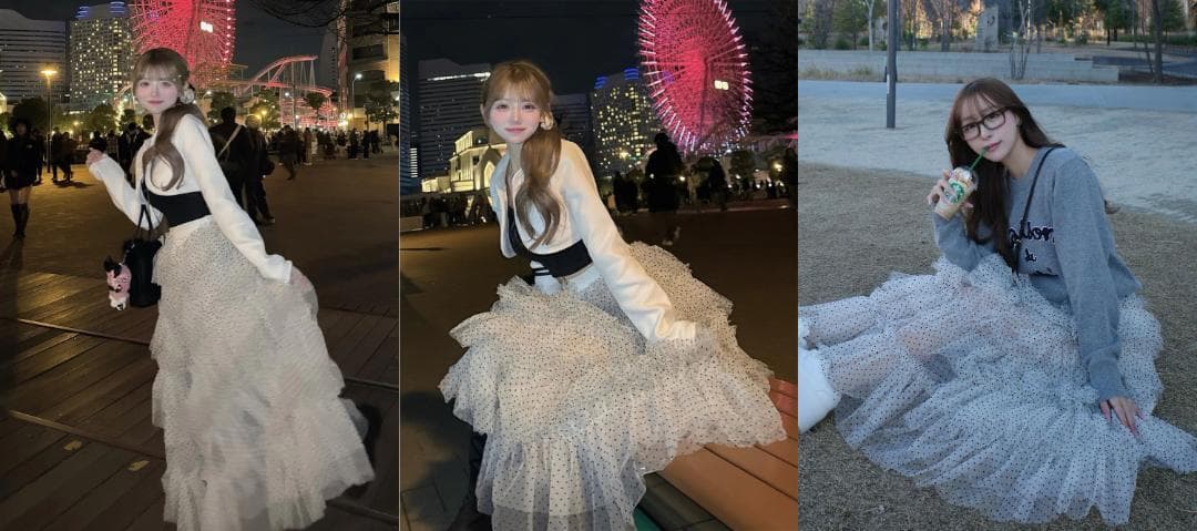 ダーリッチ darich ボリュームアシメチュールロングスカート WHT F
