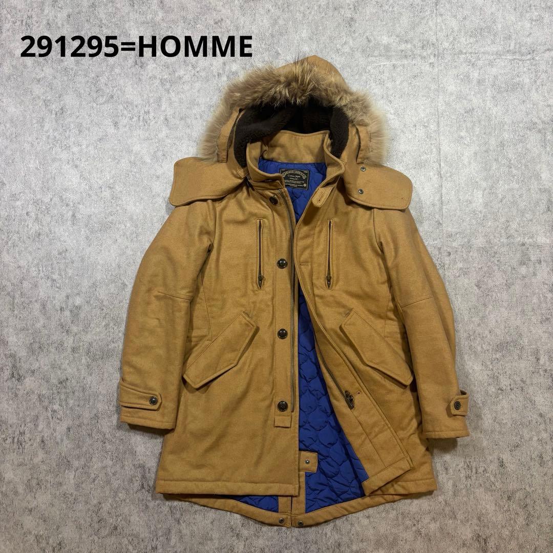 291295=HOMME ウール混 ファー付 モッズコート メンズ